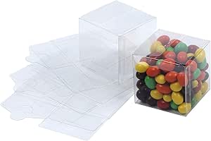 Houseables Favor Boxes, Gift Box, 50 Pack, 3x3x3 Inch, Transparent or Brown, Small, Square, Storage Bins, Empty Boxed Containers, Wedding, Party, Birthday Present, Candy, Jewelry