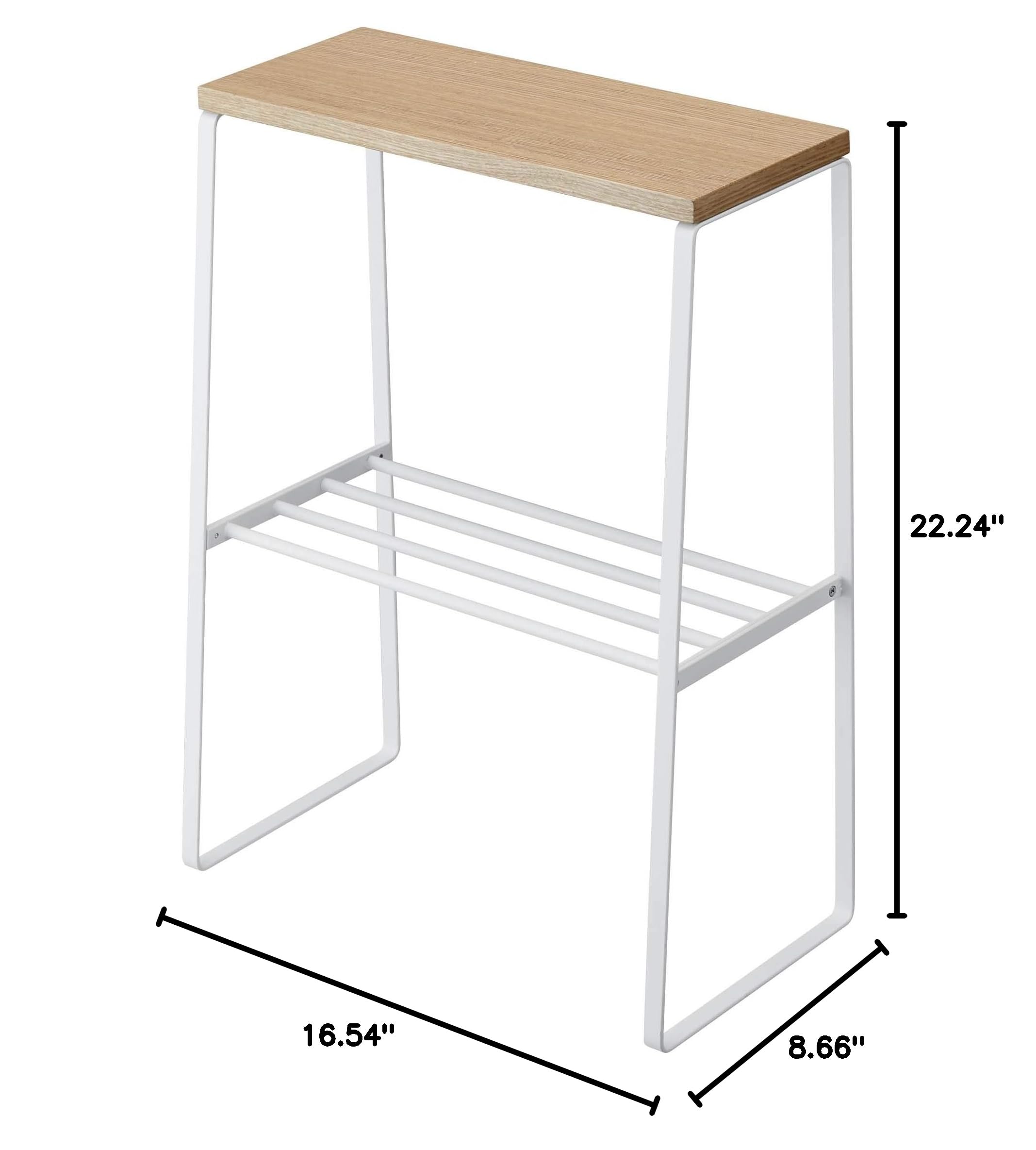 Yamazaki Home Narrow Living Room End Table - Slim Side Storage Shelf Stand Furniture Metal and Wood Modern Skinny Accent Table Steel + WoodWhite