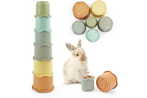 Karajuau 6 Pcs Rabbit Toys, Stacking Cups for Rabbits Small Animals Hiding Food and Playing Toys, Safe Multi-Colored Different Sizes Bunny Toy with Treat Ball, Nesting Cups Set for Guinea Pig