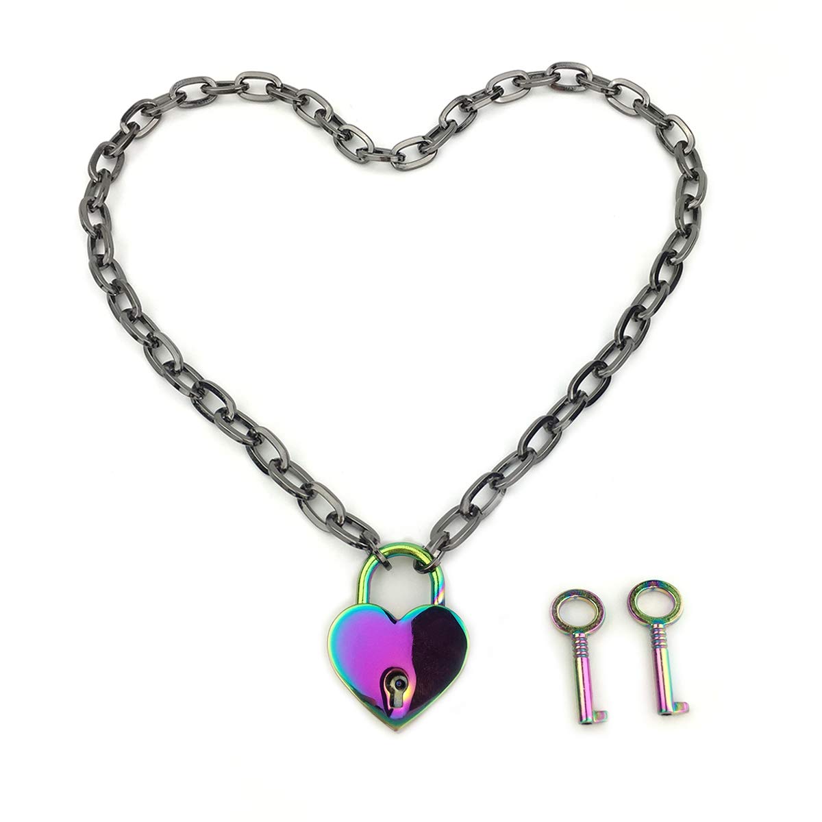 Succuba Padlock Necklace Chain Collar Choker Jewelry with Two Keys and Box for Women, Men and Pet, Metal, not known