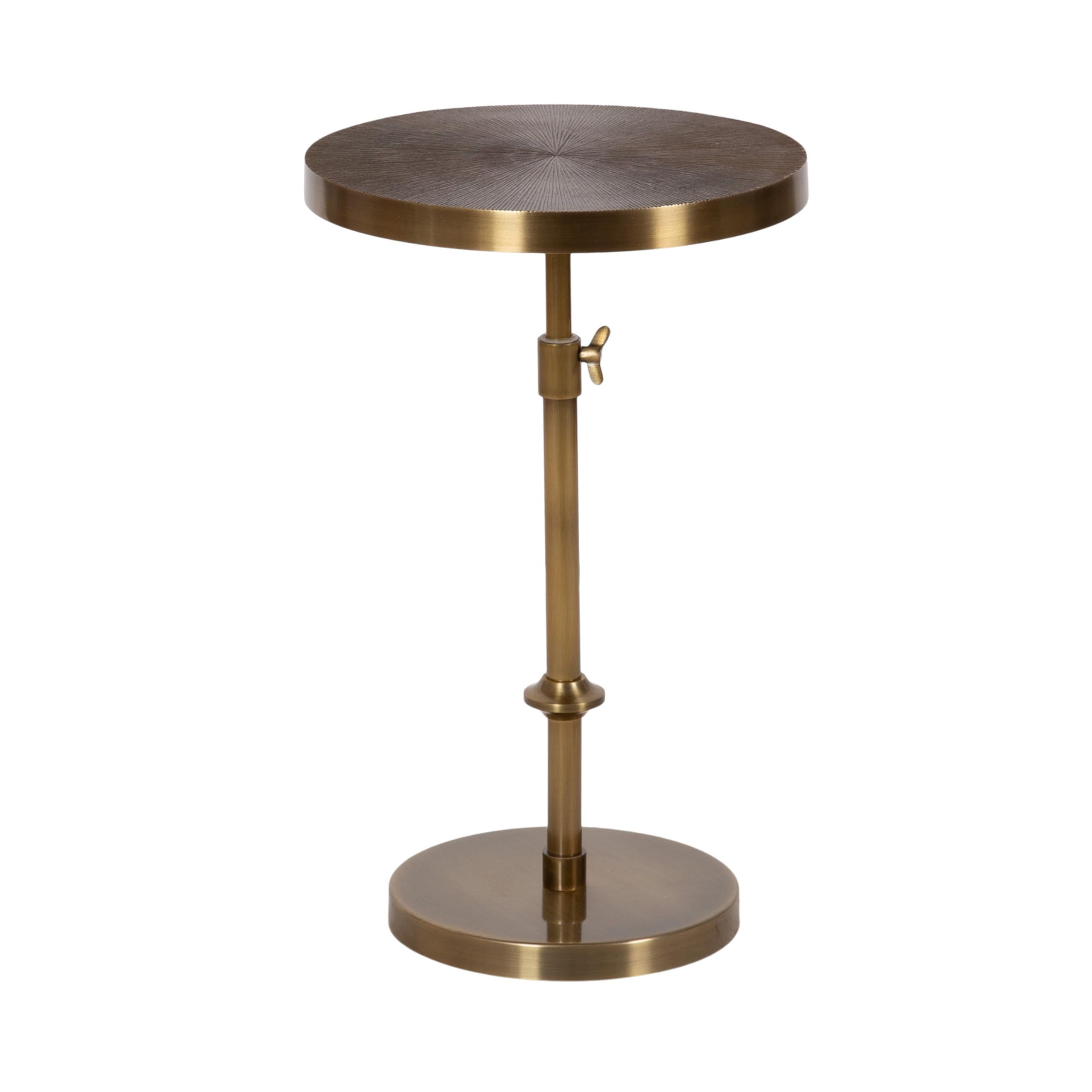 Photo 1 of (used)(unknown if complete) Kate and Laurel Engles Traditional Adjustable-Height Pedestal Side Table; 14 x 14 x 30; Antique Brass; Vintage Round