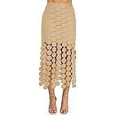 Cicy Bell Womens Hollow Out Maxi Skirts Summer High Waisted Boho Fringe Hem Skirt Beach Vacation Outfits