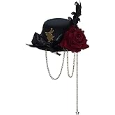 Helitd Steampunk Mini Hat Hair Clip for Halloween Parties, Women and Men, with Rose Flower, Feather, and Chain