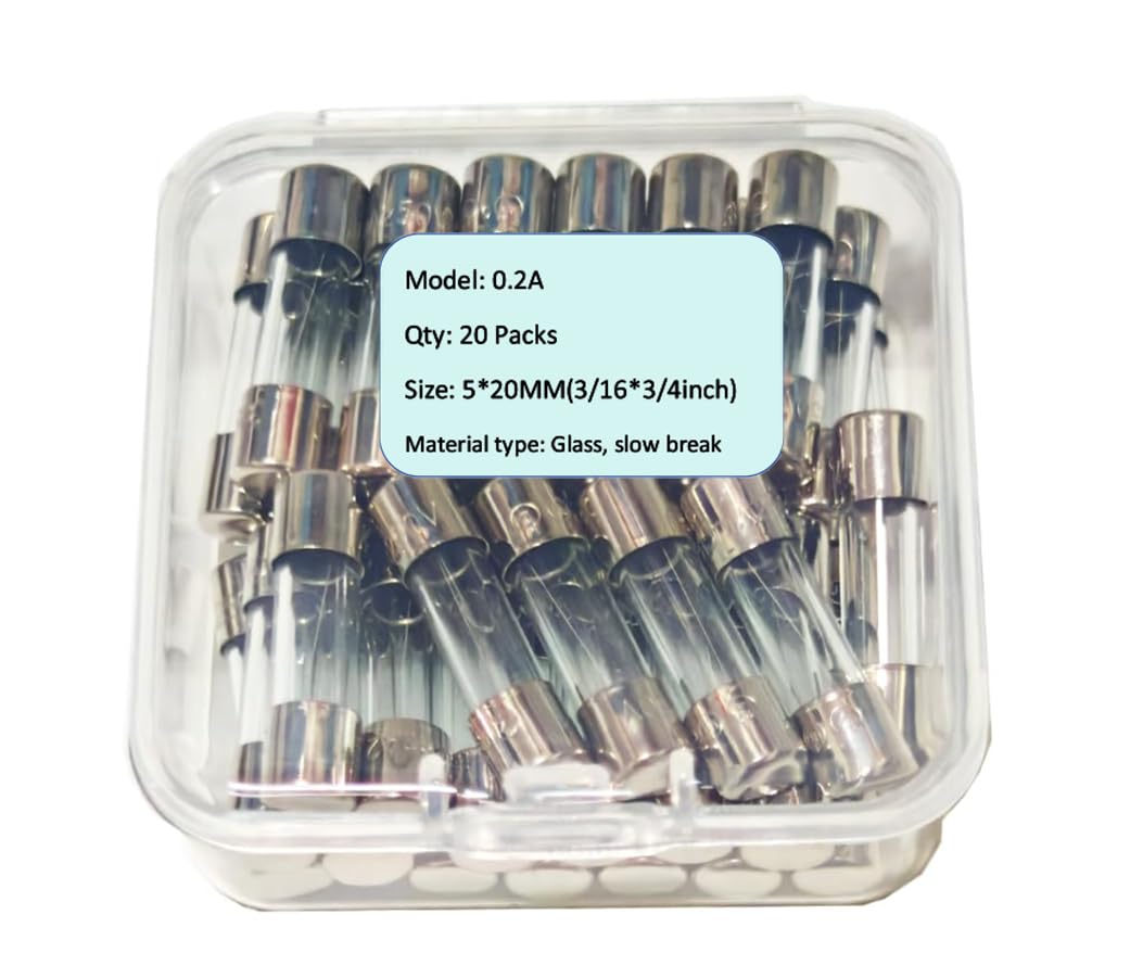 View 1 of 0.2A, T0.2A, 200MA250V, 0.2AL, Glass Fuse, T0.2A 250V, Slow Breaking Fuse 5 * 20mm /0.19 * 0.78inch (20Pcs)