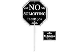 PERAMARL No Soliciting Sign for Yard with Stake, All Metal Construction, No Soliciting Sign with Posts for House Lawn Home, 12"x 8" Aluminum Outdoor Yard Sign,19" Tall Stake & Kits Included