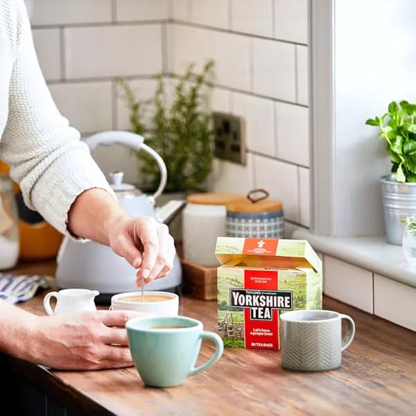 YORKSHIRE TEA, RED, BLACK TEA, PILLOW TEA BAGS, 80 COUNT (PACK OF 1), REFRESHING, SATISFYING, AND STRONG, CLASSIC BRITISH BREAKFAST BLEND, CAFFEINATED, ENJOY HOT OR ICED, 80 TEABAGS
