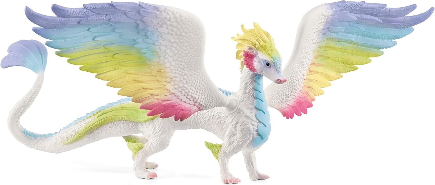 SCHLEICH Bayala - 13” Rainbow Dragon Figurine with Movable Wings - Winged Mythical Creature Figure with Glittering Body - Colorful Girl Dragon Toy for Imaginative Play - Kids Ages 5+ | 70728