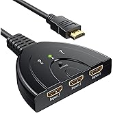 HDMI Switch 4K, VILCOME 3 Port HDMI Switcher 3x1 HDMI Splitter Hub 3 in 1 Out with Pigtail Cable Supports 4K 3D HD 1080P for 