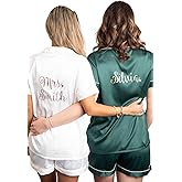 Holiday Gift Pajama Sets for Her, Sleepwear Bridesmaid PJs, Bridesmaid Personalized Gift, Holiday Pajamas Customized, Bridal PJS, Bridal Satin Shorts, Lingerie Wedding Preparation, Bridesmaid Gift