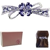 Siluannan Crystal Flower Hair Barrette, Purple Rhinestone Bow Design, Silver Metal Hair Clip with Gift Box and hair accessories for women or hair barrettes for women.