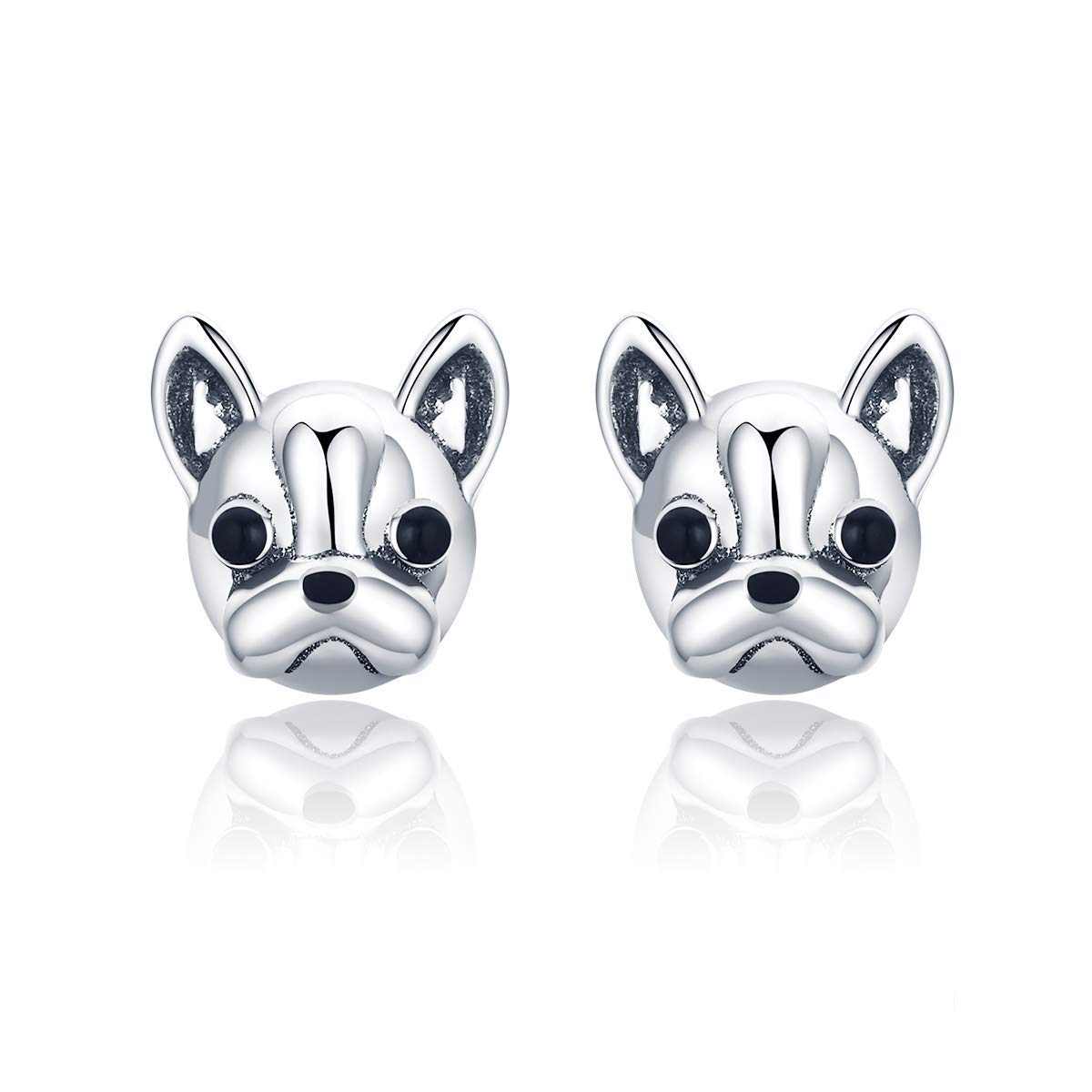 925 Sterling Silver Loyal Partners French Bulldog Dog Animal Small Stud Earrings for Women Oorbellen Jewelry
