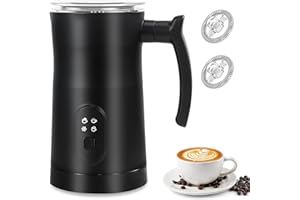 Milk Frother, 4 in 1 Electric Milk Frother and Steamer with Handle, Saicefe 11.8oz/350ml Automatic Warm and Cold Foam Maker for Coffee,Latte, Cappuccino, Hot Chocolate, 400W, Black