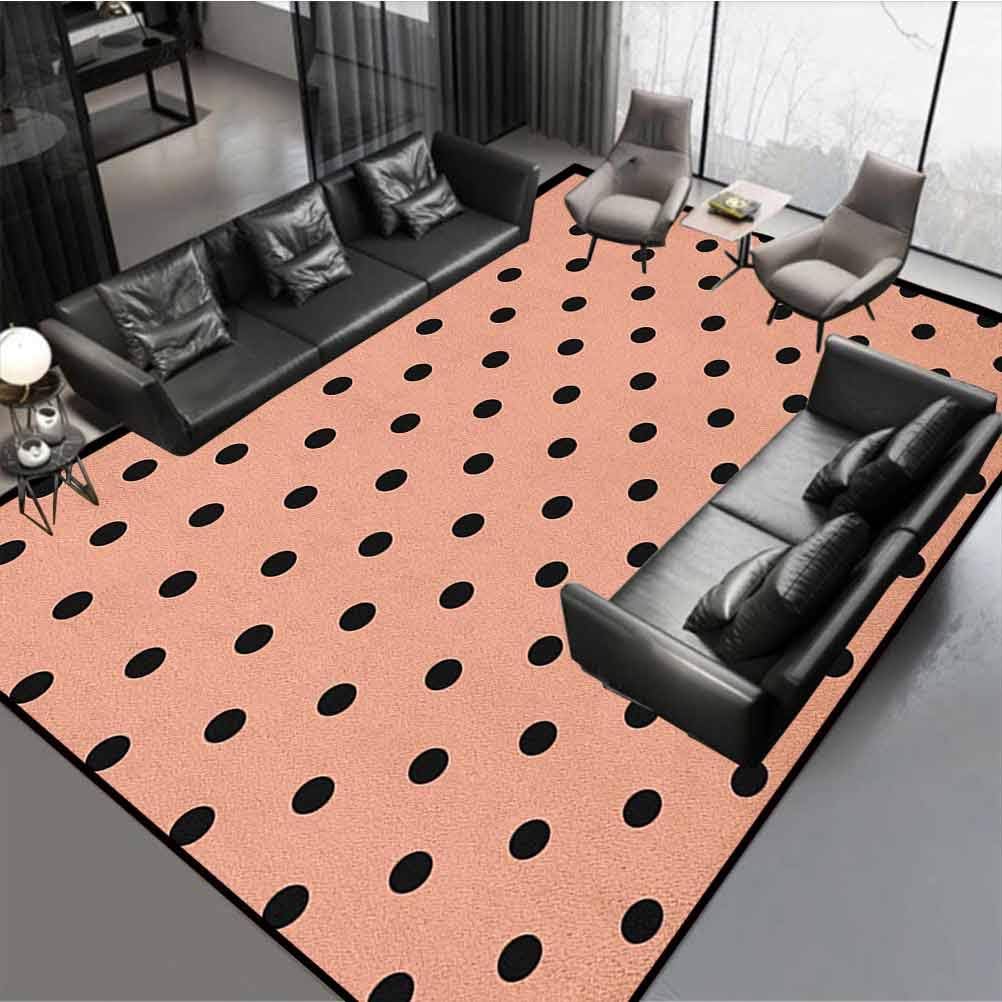 Peach Multicolored Rug Indoor Outdoor Traditional Black