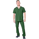 Banu Mens Scrubs Set - Stretch V-Neck Top & Straight Leg Pant with Drawstring Waistband, 11 Pockets