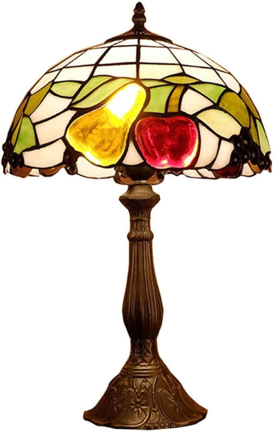 AWCVB Tiffany Style Table Lamp Rustic Stained Glass Fruit Design Living