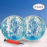 Emoly Glitter Beach Ball with Confetti Glitters, 2 Pack Inflatable Beach Ball Confetti (16 Inch&24 Inches) Beach Balls Bulk, Outdoor Beach Pool Toys for Adults Kids(Light Blue)
