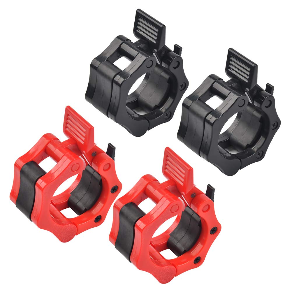"N/A" 4Pcs Small Weightlifting Barbell Clamp Collar, Weight Bar Clips Weightlifting Clamps Collar Non-Slip Barbell Locks Collar Clips, Fitness, Strength Training Locking Plates, Black，Red, One Size