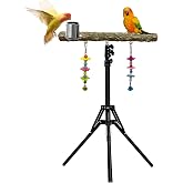 Arfubye 16-63 Inch Height Adjustable Bird Perch Pepper Wood Parrot Training Perch Stand with Feeding Cups and Swing Toy Parakeet Perches Indoor and Outdoor Parrot Stands for Small to Medium Bird