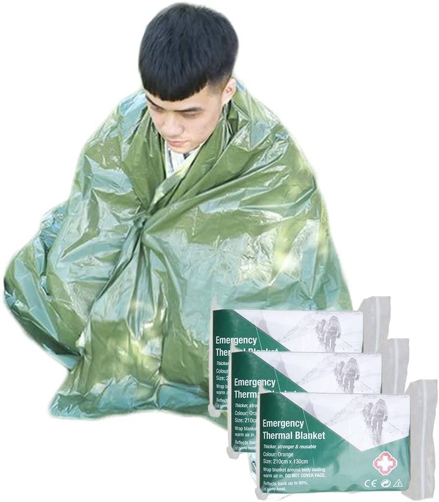 3PCS Emergency Blankets Rescue Insulation Curtain Lightweight First Aid Foil Blanket Disposable Mylar Thermal Blanket for Outdoors Survival Rescue Camping Marathon Hiking First Aid 130*210cm