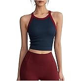 SHENHE Women's Ribbed Racerback Sports Tank with Built in Bra Workout Yoga Crop Top