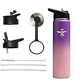 BodyForge Sports Water Bottle - 24oz, 3 Lids & Straw Lid, Leak Proof Stainless Steel Gym & Sport Bottles for Men, Women & Kids - Double Walled, Insulated Thermos, Metal Canteen