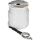 Marine System Made Nylon 3 Strand Anchor/Rigging Line Anchor Rope 3/8 Inch 100FT 150FT White (3/8" x 100')