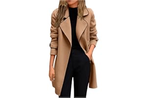 Long Pea Coats for Women Oversized Open Front Lapel Jackets Dressy Casual Trench Coat Fall Work Peacoat Jacket