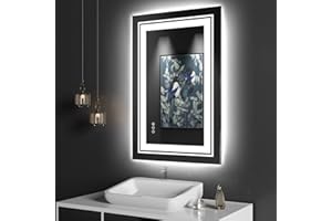 Snowdool LED Bathroom Mirror, 24"x36" with Front and Backlit, Anti-Fog, Bathroom Vanity Mirror for Wall, Memory Function, Stepless Dimmable, Tempered Glass (Horizontal/Vertical)