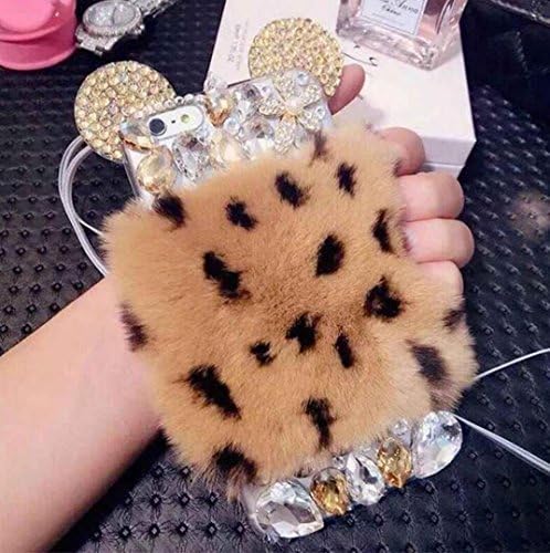 Galaxy S8 Plus Ear Case,Jesiya Luxury 3D Handmade Shiny Crystal Cute 3D Mouse/Bear Ear Warm Rabbit Fur Hair Plush Back Bling Diamond Case Cover for Samsung Galaxy S8 Plus