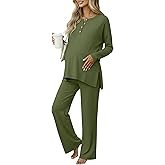 Yearntown Women's Maternity Pajamas Sets, Long Sleeve Pregnancy Postpartum Delivery Lounge Nursing Pjs with Pockets Pjs