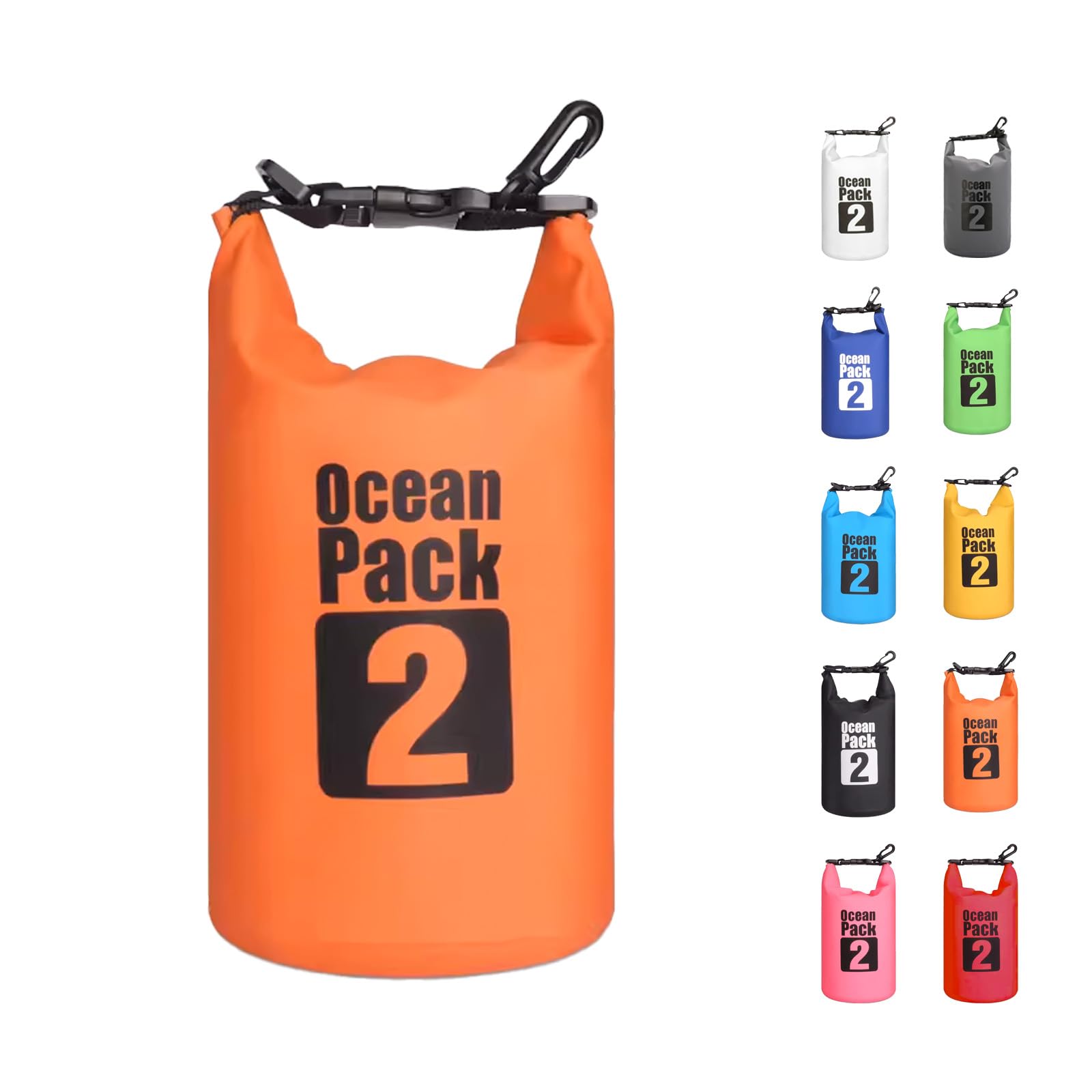 MORAINJAY 2L Orange Dry Bag,Waterproof Bag with D Ring Carabiner,Small Capacity Dry Sack 2L 5L 10L 15L 20L 30L for Outdoor Camping,Rafting,Swimming,Boating,Surfing
