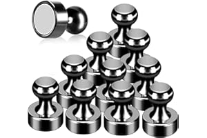 GOOZADA 12Pack Fridge Magnets, Black Metal Magnets, Strong Push Pin Magnets for Whiteboard, Refrigerator, Dry Erase Board, Ma