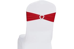 Howhic Pack of 60 Spandex Chair Sashes Bows Stretch Chair Cover Band with Buckle Slider Universal Elastic Chair Ties for Wedding Banquet Party Event Decoration (Ruby)