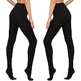 2 Pairs Women's Fleece Lined Tights, 100D Opaque High Waist Warm Tights Thermal Winter Pantyhose for Women