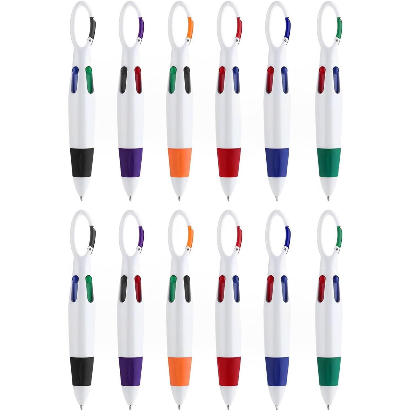 12 PCS Lanyard Pen, Clip on Pens for Lanyards, 4-in-1 Ballpoint Pens Multicolor Pens with Keychain, for Office, School, Students, Adults, Kids (4 Color)