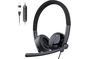 EMEET HS50 Wired Headset with Mic, On-Ear Computer Headphones with Noise Cancelling Microphone, USB-A/USB-C, Adjustable Design, in-line Control for Home Office Online Class Teams Zoom, All Day Comfort