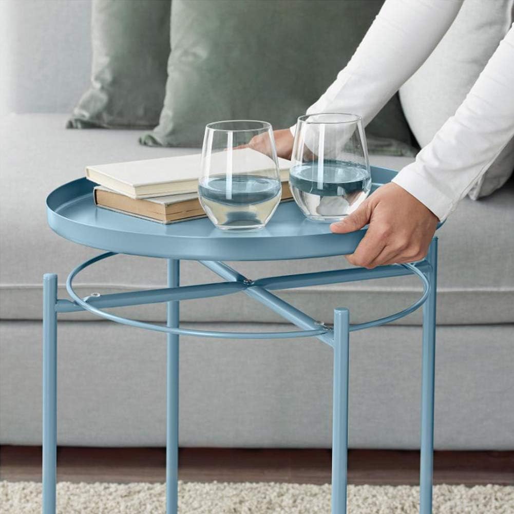 Side Table Small Metal End Table Round Tray Foldable Accent Coffee Table for Living Room Bedroom（18.3”×20.5”Green）: Kitchen & Dining
