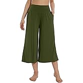 WiWi Women's Wide Leg Capri Pants Viscose from Bamboo Palazzo Lounge Bottoms with Pockets High Waist Pajama Bottom S-XXL