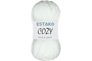 Estako Cozy Thick & Quick Yarn 20% Wool 80% Acrylic Soft Super Bulky Weight #6 Knitting and Crocheting Yarn 3.52 oz (100gr) 65 yds (60 m) (50187-White)