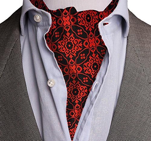 Kebs Mens Jacquard Woven Ascot Cravat &amp; Pocket Square Set Red