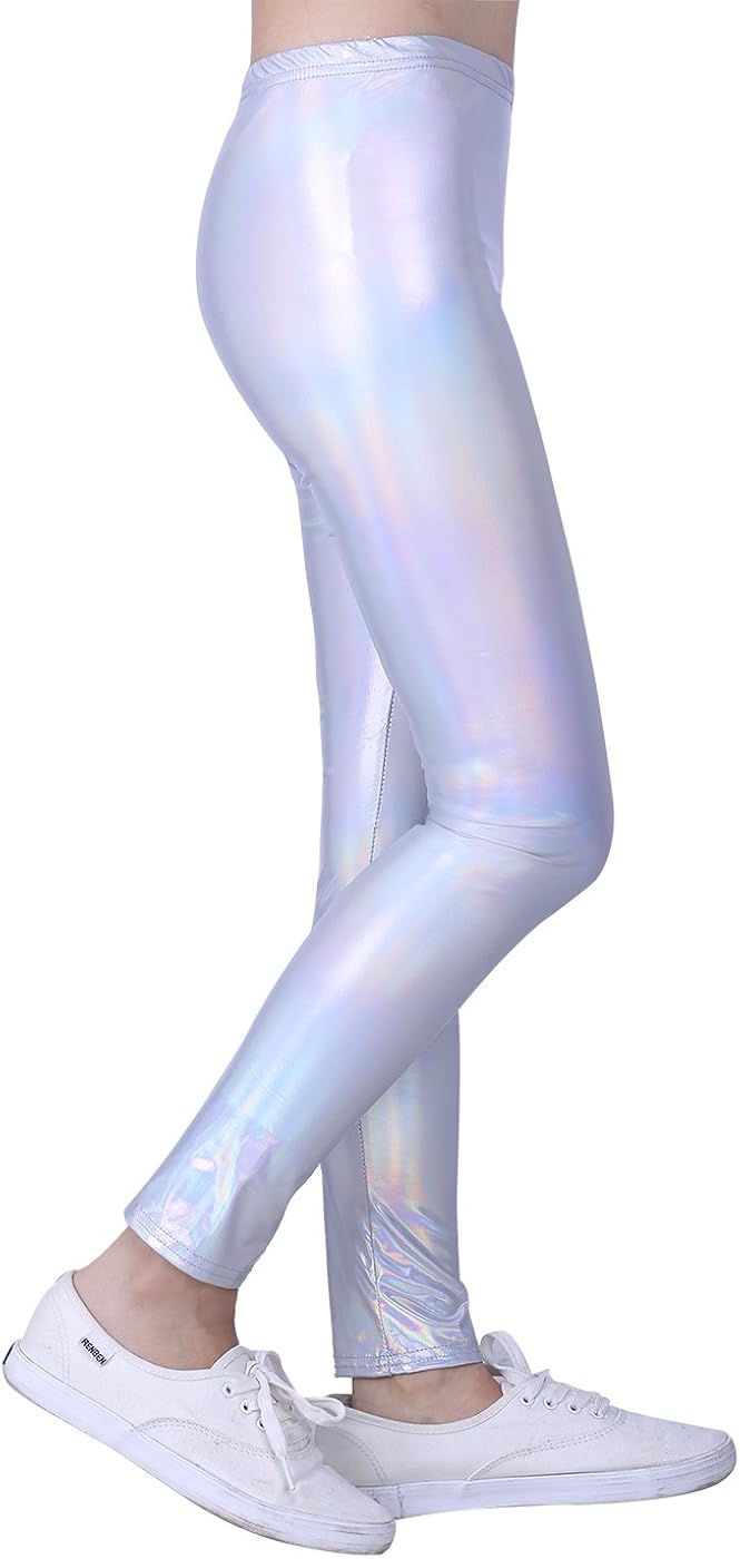 HDE Girls Shiny Wet Look Leggings Kids Liquid Metallic Footless Tights (4T-12): Clothing