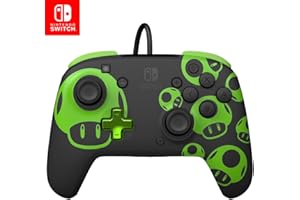 PDP REMATCH Enhanced Wired Nintendo Switch Pro Controller, Switch Lite/OLED Compatible (1-UP Glow in the Dark Mario Toad)