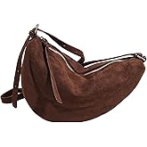 POAPRRD Suede Bags for Women - Suede Purse Crescent Bag Crossbody Shoulder Bag Trendy Tote Handbag