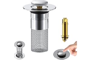 ZEHHE Pop Up Bathroom Sink Drain Strainer Hair Catcher, Sink Drain Stopper with Removable Stainless Steel Filter Basket, for US Universal Bathroom Kitchen Basin Sink Stopper Replacement