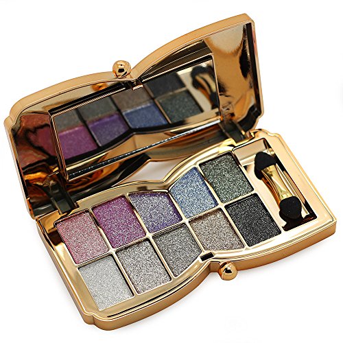 Tmalltide Natural Nudes Professional 10 Colors Diamond Bright Colorful Eye Shadow Super Flash Shimmer Eyeshadow Palette with Brush &Mirror