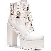 Cape Robbin Women's Platform Combat Boots - Chunky Block Heel High Top Fashion Boots for Fall Winter (Elinda)