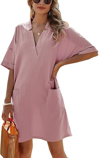 ACLOIN Women's V-Neck T-Shirt Dress Tunic Dresses Short Sleeve Summer
