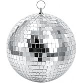 8-Inch Silver Disco Ball Mirror Ball Hanging Discoball with String, Reflective Disco Ball Decorations for Weddings, Birthdays, Classrooms, Home, DIY, Indoor