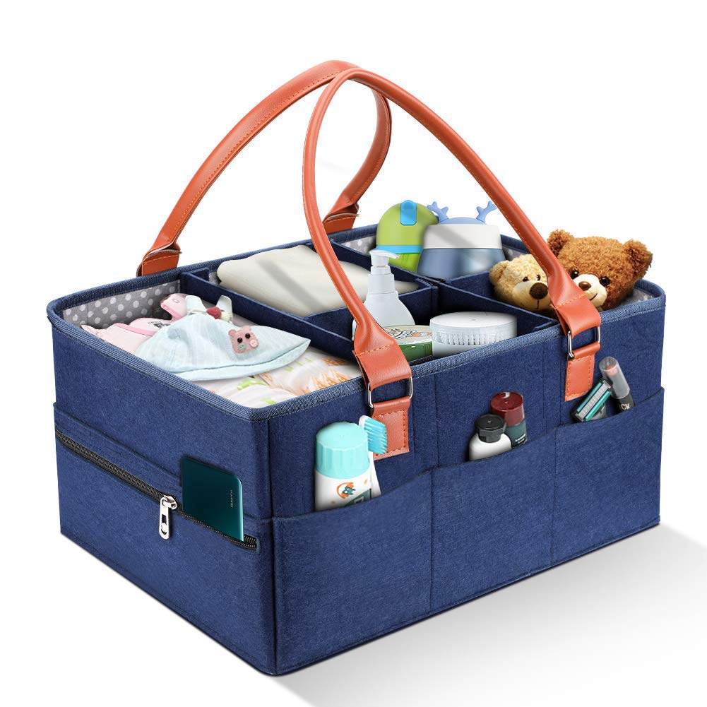 YOUTHINK Nappy Bag, Storage Basket for Baby, Large Capacity Folding Storage Bag Nappy Organizer Basket Felt Handbag for Arranging Baby Toys Diaper Baby Supplies