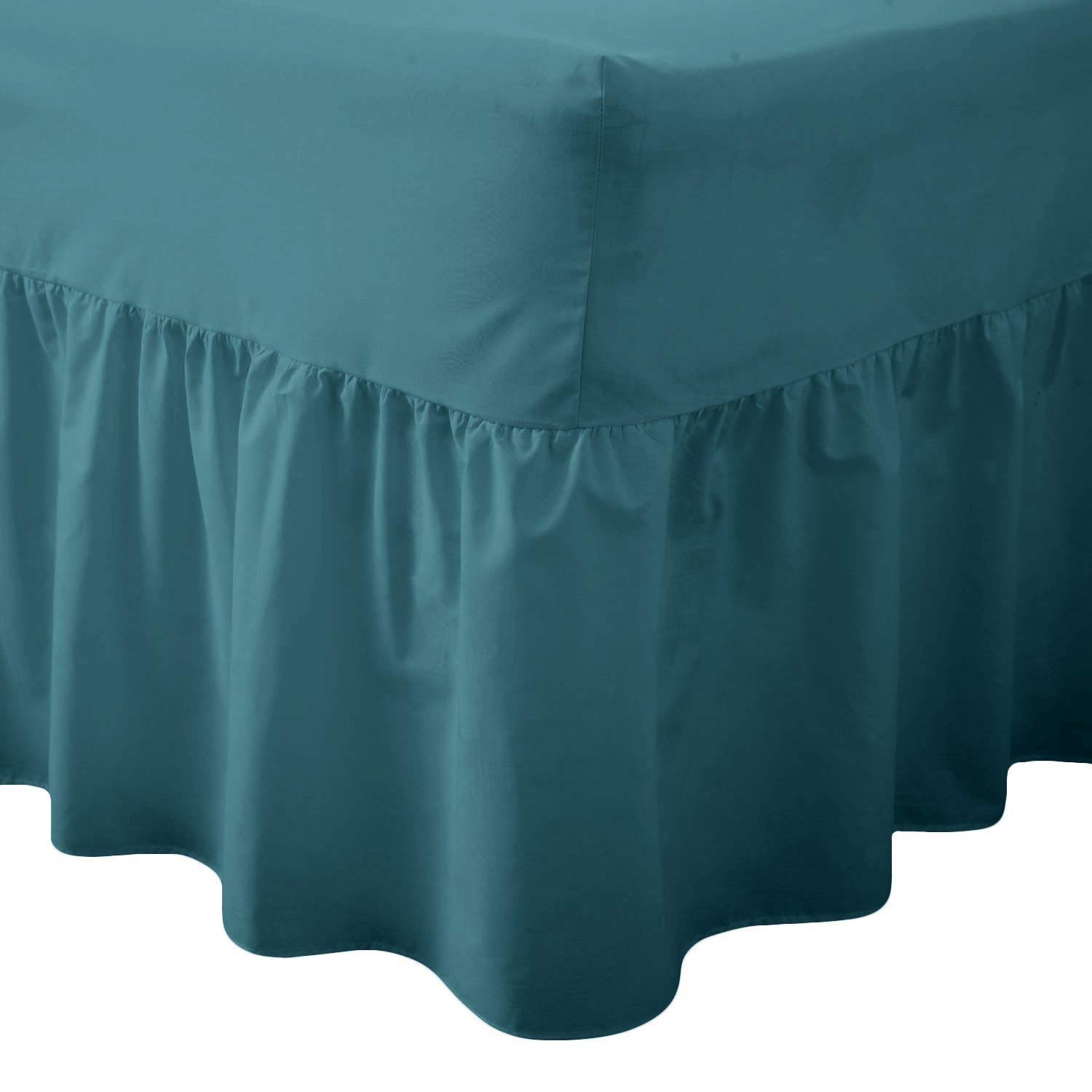 R&Z Luxury Plain Polycotton Percale Valance Fitted Sheet or Pillow Pair Cases (Teal, Single)